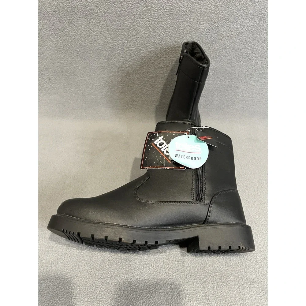 Totes Faux Fur Lined Zipper Boots Black Size Men 8m New! Luke 020065 Waterproof